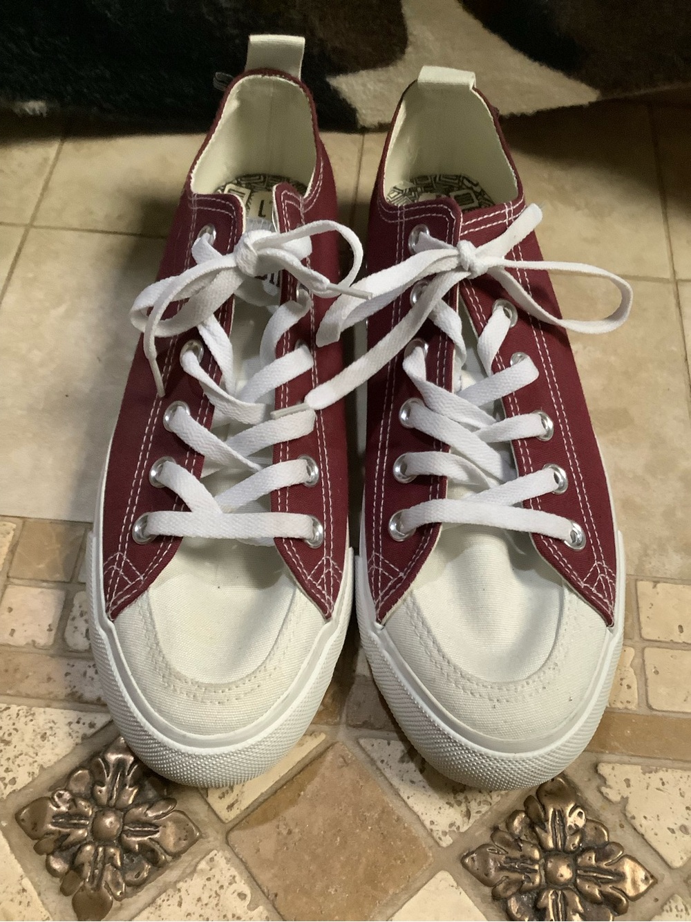 ATM Anthony Thomas Melillo Maroon and White Low-Top Canvas Sneakers
